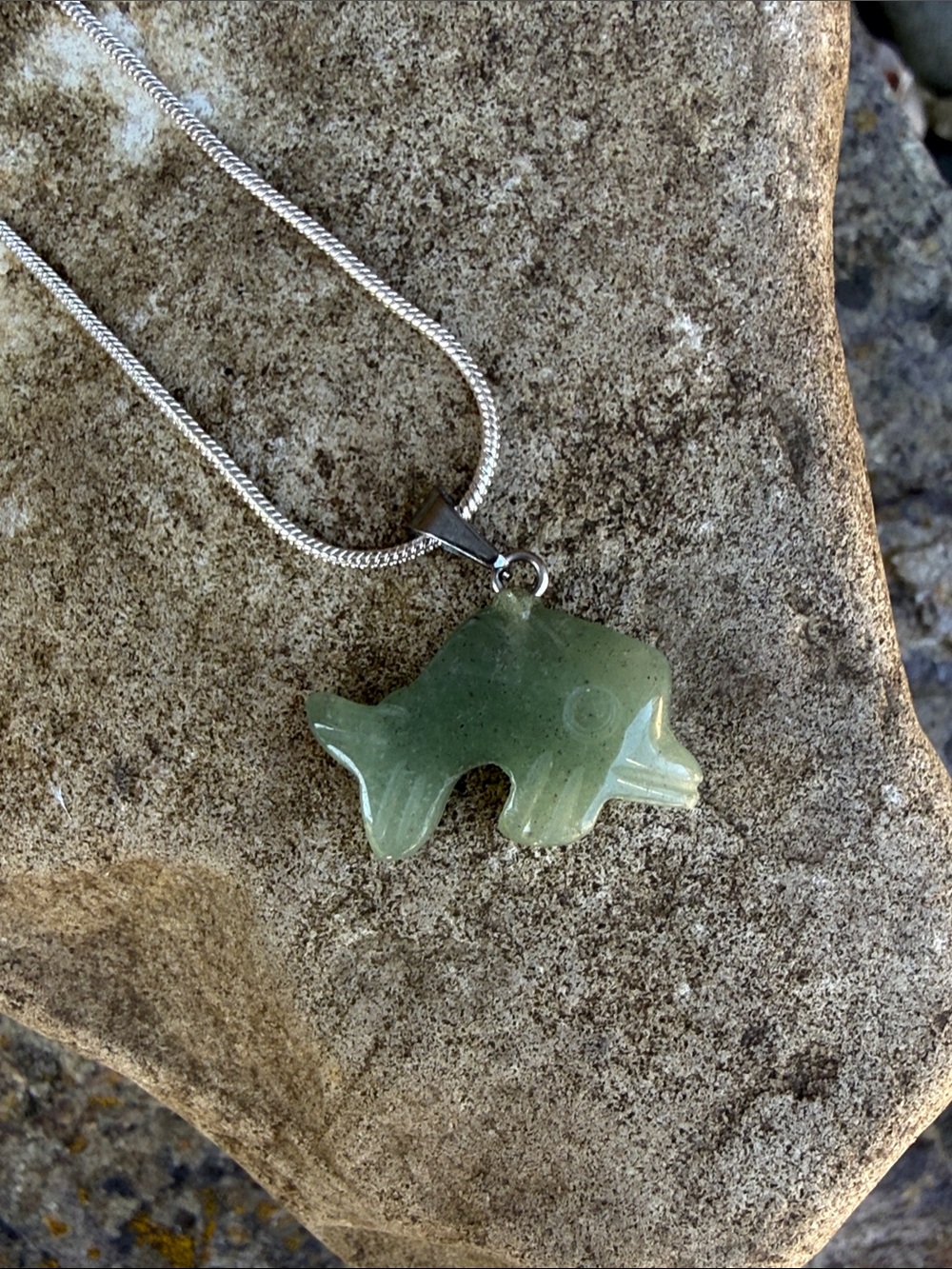 Hand Crafted Green Jade Fish Pendant Necklace